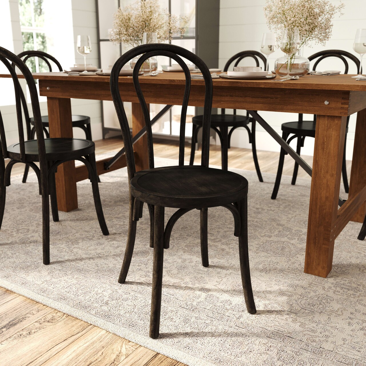 Merrick Lane Lowry Thonet Style Solid Wood Dining Chair with Stackable Design and Elegant Finish